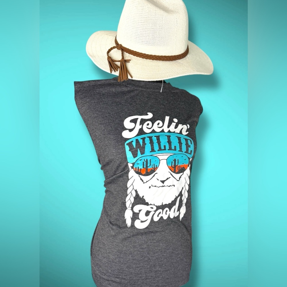Willie Nelson Gray Graphic Sleeveless T-Shirt